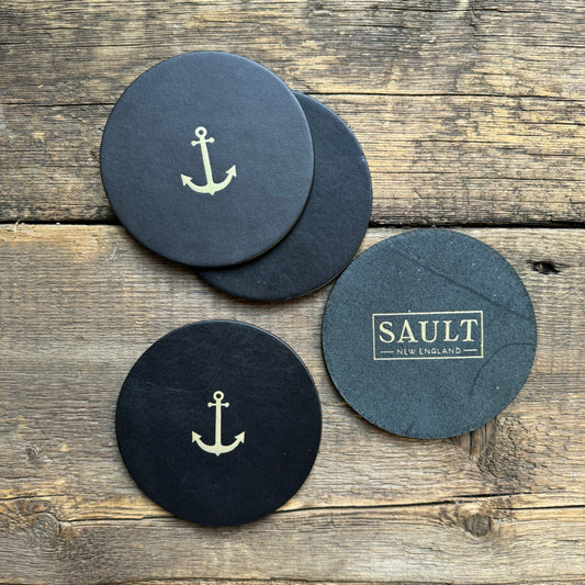 Leather Anchor Coasters, Black