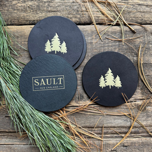 Leather Pine Tree Coasters, Black