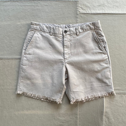 Bermuda Fringed Canvas Shorts, Garment Dyed Beige Kahki