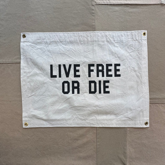 Live Free or Die Canvas Camp Flag, Natural