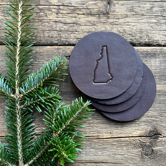 Leather NH Coasters, Dark Brown