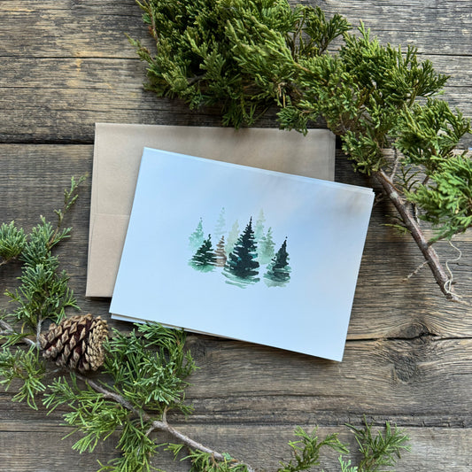 Greeting Card 6-Pack, Watercolor Evergreens