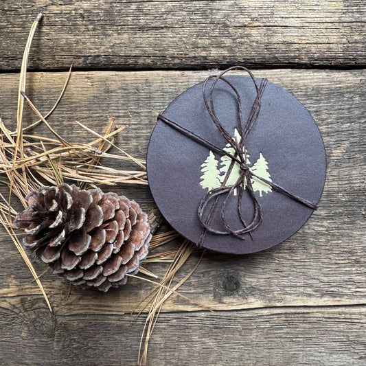 Leather Pine Tree Coasters, Dark Brown