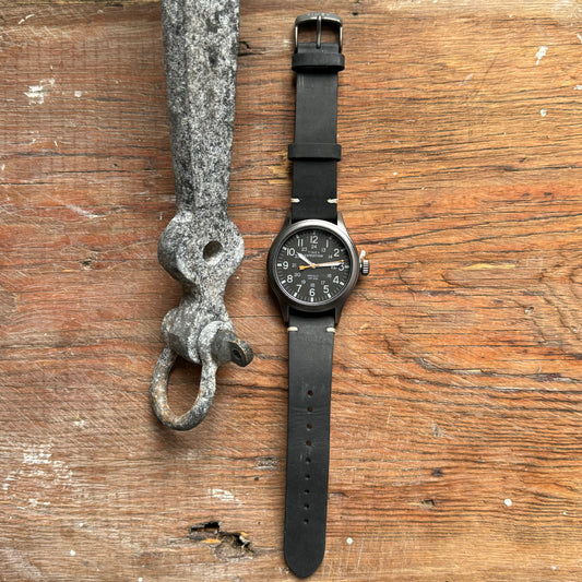 Expedition 40mm Leather Strap Watch, Matte Black