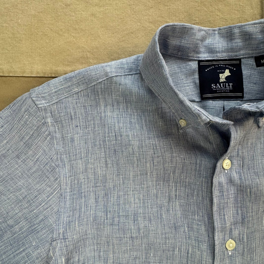 Crosshatch Linen Short Sleeve Shirt, Light Blue