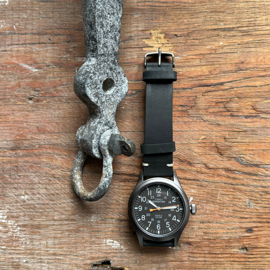 Expedition 40mm Leather Strap Watch, Matte Black