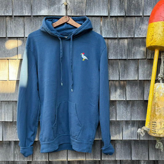 Embroidered Seagull Pullover Hoodie, Blue Steel