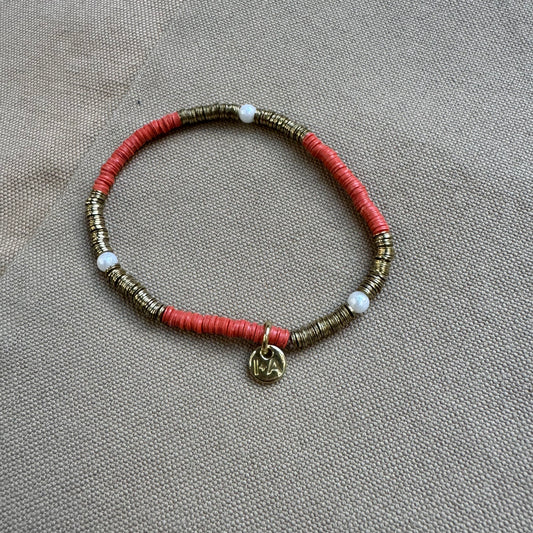 Rory Gold/Pearl Stretch Bracelet, Coral