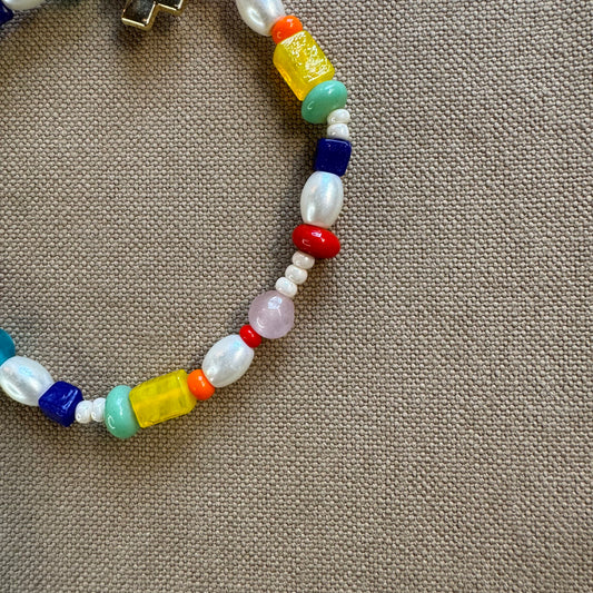 Sydney Mixed Beads And Stones Stretch Bracelet, Rainbow