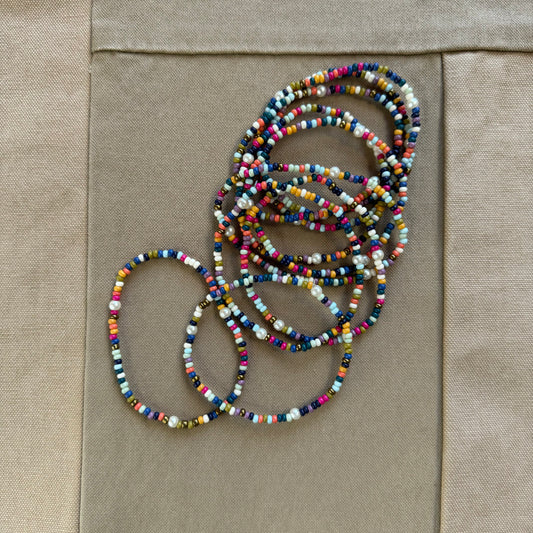 Sage Beaded Mixed Stripe Bracelets, Multicolor
