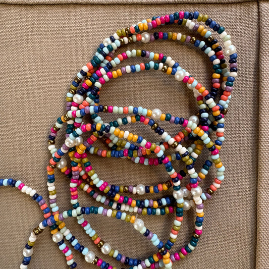 Sage Beaded Mixed Stripe Bracelets, Multicolor