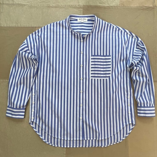 Jo Collarless Standard Shirt, Blue/White