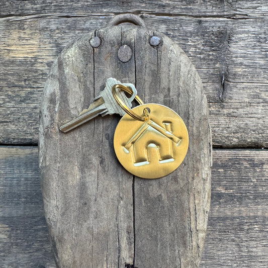 Pressed Brass Keychain, House