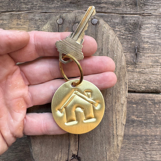 Pressed Brass Keychain, House