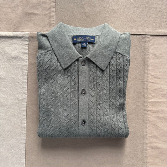 Short Sleeve Button Cable Sweater Polo, Army Green