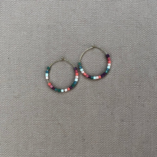 Victoria Mixed Beaded Hoop Earrings, Port