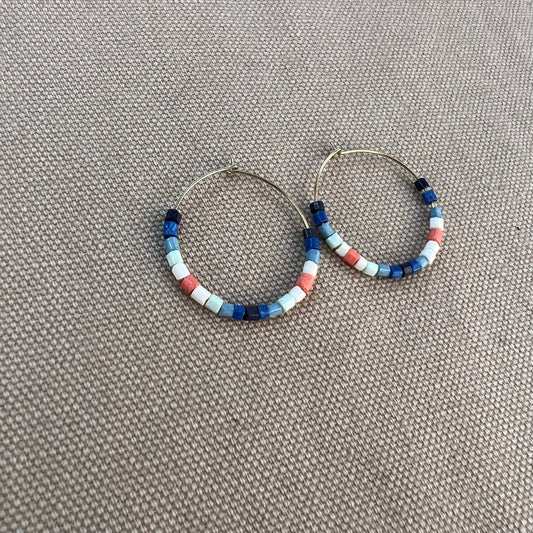 Victoria Mixed Beaded Hoop Earrings, Coastal