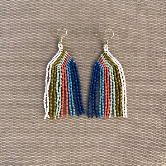 Dolly Stripe Beaded Fringe Earrings, Coastal