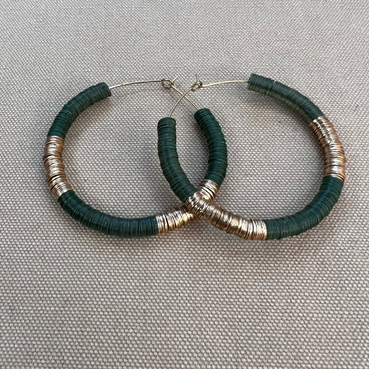 Hannah Two Color Block Hoop Earrings, Green