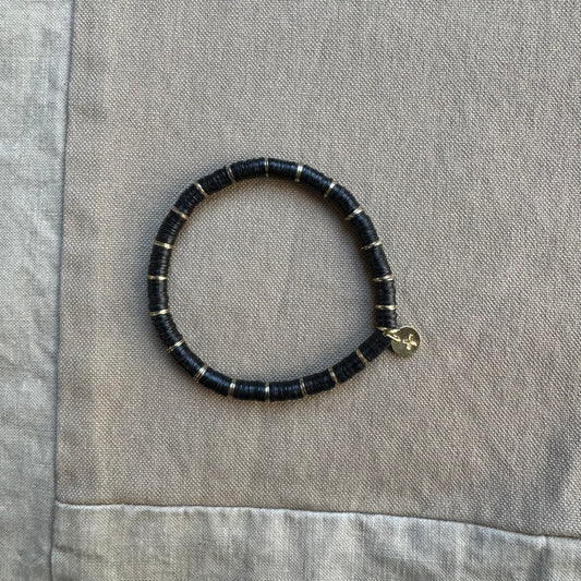 Grace Solid Sequin Stretch Bracelet, Black/Gold