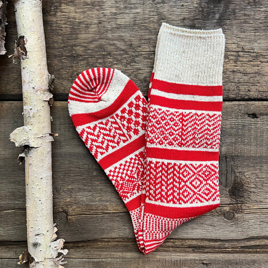 Multi Jacquard Crew Socks, Red