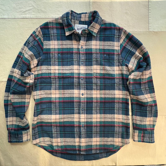 Plaid Cotton Flannel Shirt, Tan/Navy