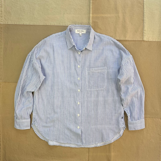 Jo Shirt in Double Gauze, White/Evening Blue