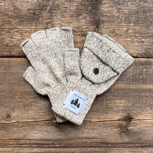Fingerless Wool Gloves, Oatmeal Melange