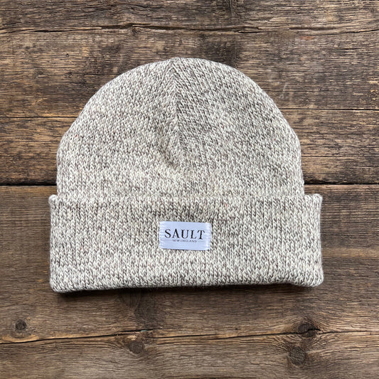 Upcycled Wool Beanie, Oatmeal Melange