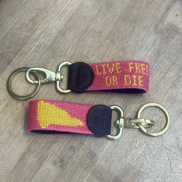Live Free Or Die Key Fob, Dark Red/Gold