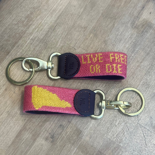 Live Free Or Die Key Fob, Dark Red/Gold