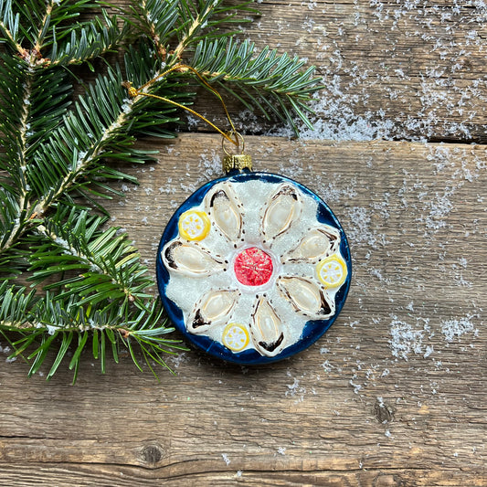 Plate of Oysters Glass Ornament