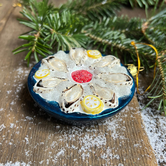 Plate of Oysters Glass Ornament