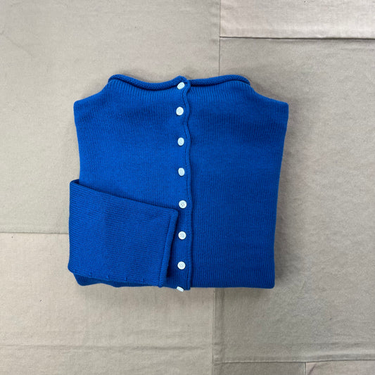 Taylor Roll Neck Cardigan in Cotton Cashmere, Cosmic Blue