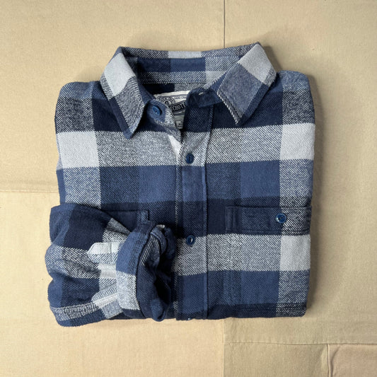 Plaid Cotton Flannel Shirt, Blue/Grey