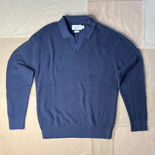 Shaker Stitch Polo Sweater, Navy