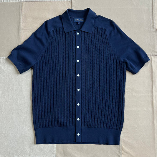 Short Sleeve Button Cable Sweater Polo, Navy