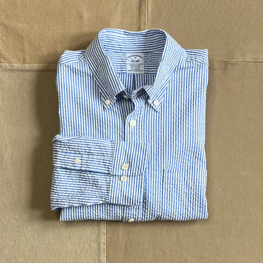 Washed Cotton Seersucker Shirt, Blue Stripe