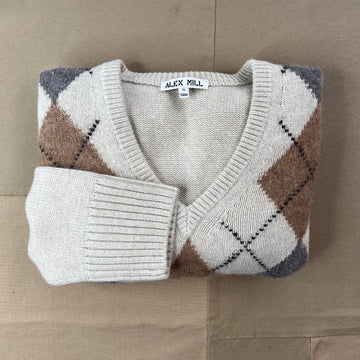 Campbell Argyle V-Neck Sweater, Wishbone Multi