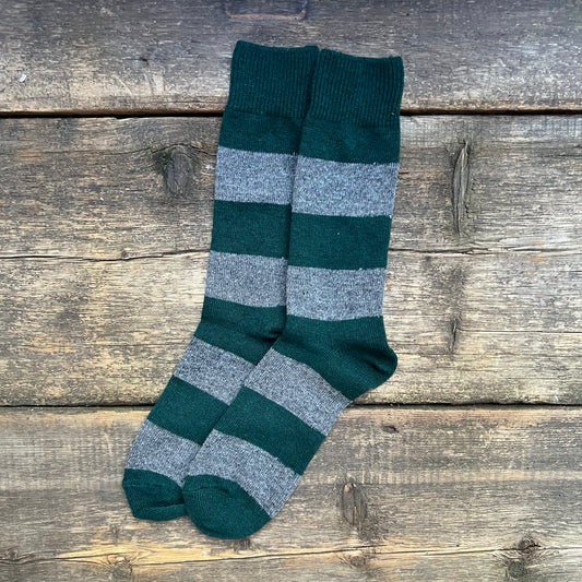 Wool Cashmere Stripes Crew Socks, Moss
