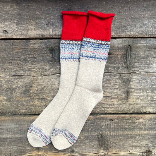 Fine Wool Pile Snow Crew Socks, Beige