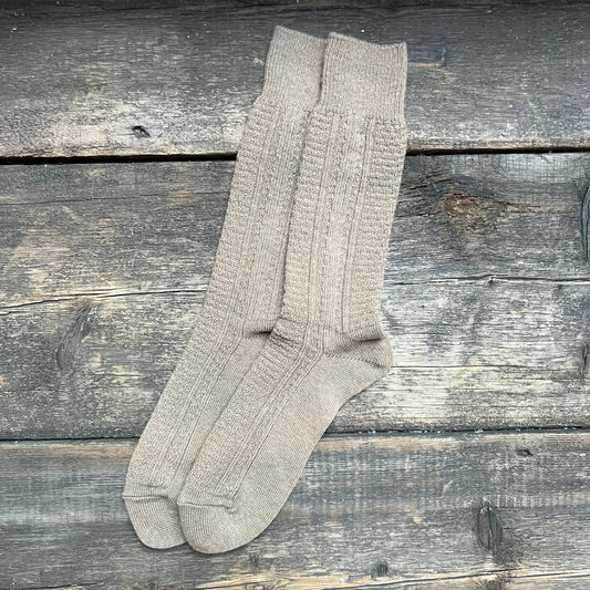 Wool Cashmere Links Combi Crew Socks, Beige