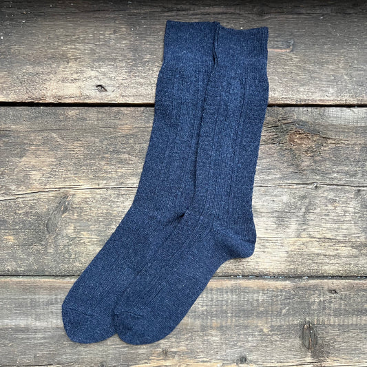 Wool Cashmere Links Combi Crew Socks, Indigo