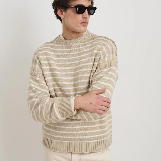 Harbor Stripe Sweater in Cotton, Flax/Ivory