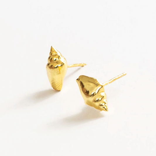 Alice Spiral Shell Post Earring, Brass