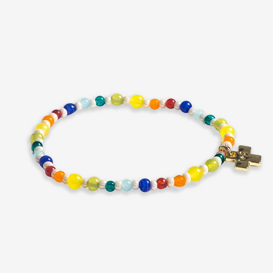 Sydney Mixed Small Beads And Stones Stretch Bracelet, Rainbow