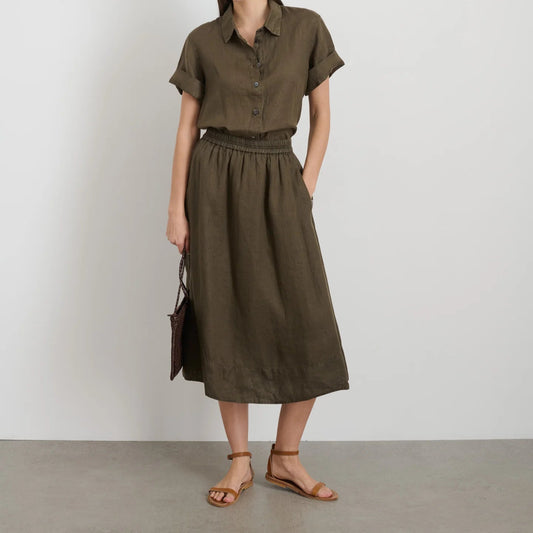 Maddie Skirt in Linen, Deep Moss