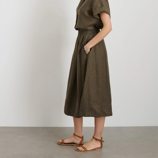 Maddie Skirt in Linen, Deep Moss