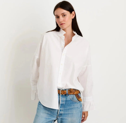 Easy Ruffle Shirt in Cotton, White