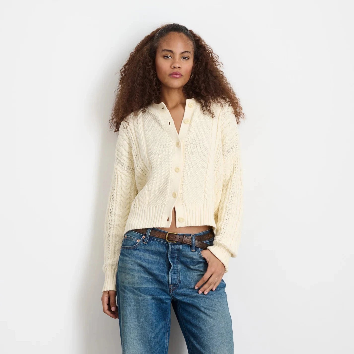 Nico Chunky Cable Knit Cardigan Ivory